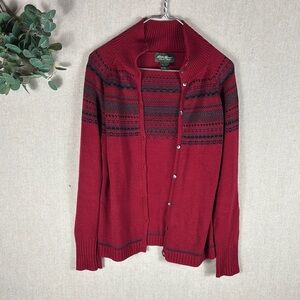 Eddie Bauer > Vintage Red and Black Patterned Cotton & Angora Cardigan Medium